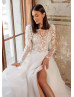 Beaded Ivory Lace Organza Slit Dreamy Wedding Dress Beaded Ivory Lace Organza Slit Dreamy Wedding Dress